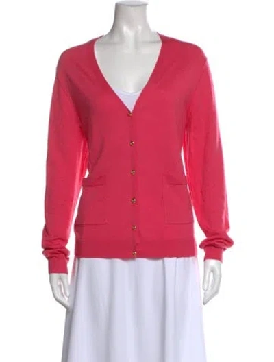 Pre-owned St John Wool V-neck Sweater In Pink