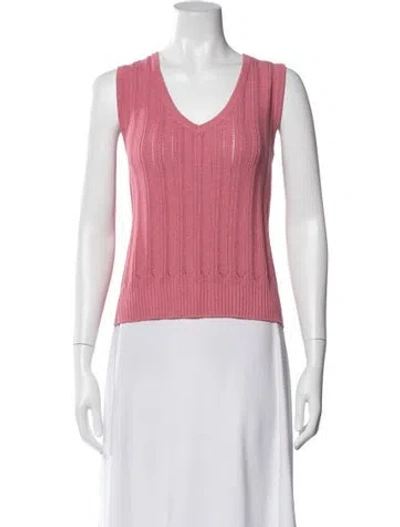 Pre-owned St John Wool V-neck Sweater In Pink