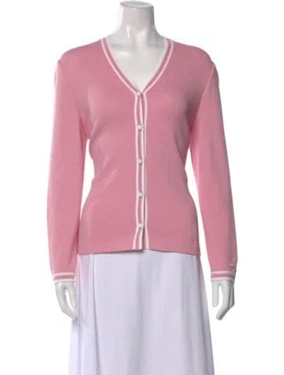 Pre-owned St John Wool V-neck Sweater In Pink