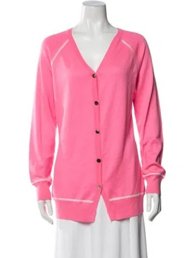 Pre-owned St John Wool V-neck Sweater In Pink