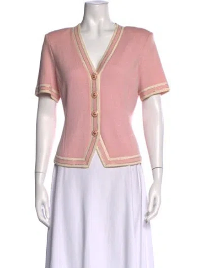Pre-owned St John Wool V-neck Sweater In Pink