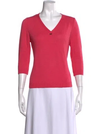Pre-owned St John Wool V-neck Sweater In Pink