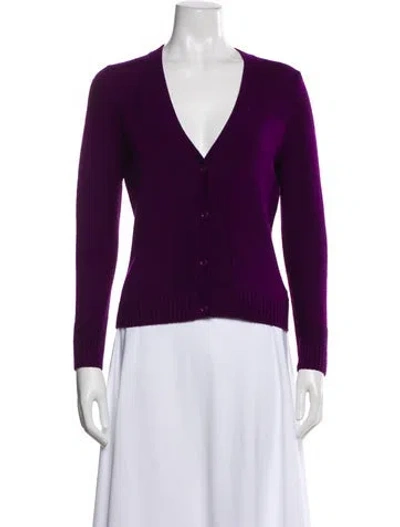 Pre-owned St John Wool V-neck Sweater In Purple