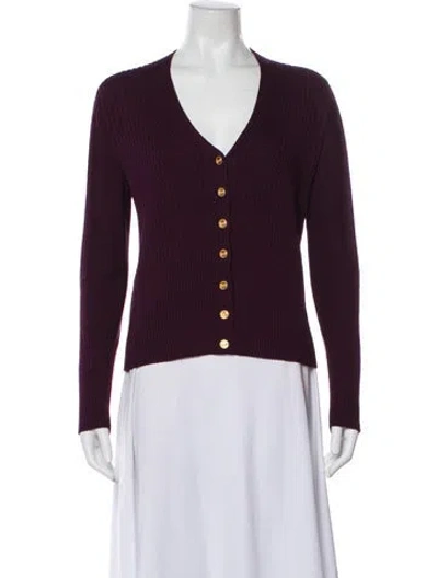 Pre-owned St John Wool V-neck Sweater In Purple