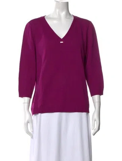 Pre-owned St John Wool V-neck Sweater In Purple