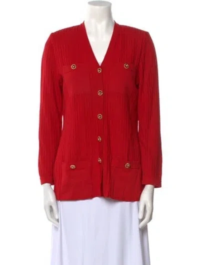 Pre-owned St John Wool V-neck Sweater In Red