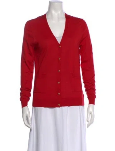 Pre-owned St John Wool V-neck Sweater In Red