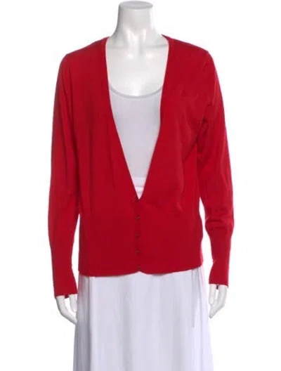 Pre-owned St John Wool V-neck Sweater In Red