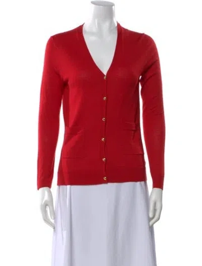 Pre-owned St John Wool V-neck Sweater In Red