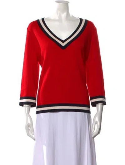 Pre-owned St John Wool V-neck Sweater In Red