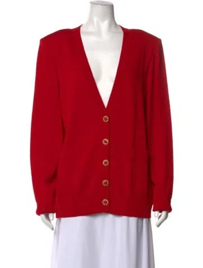 Pre-owned St John Wool V-neck Sweater In Red