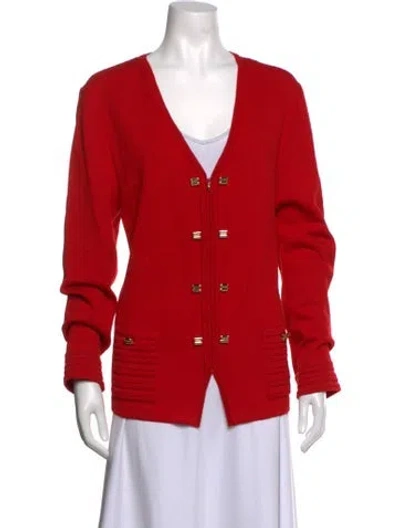 Pre-owned St John Wool V-neck Sweater In Red