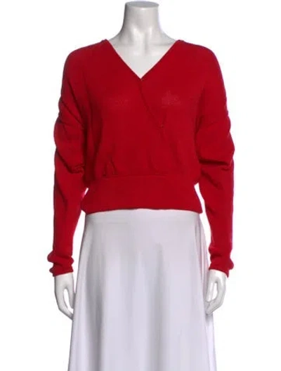 Pre-owned St John Wool V-neck Sweater In Red