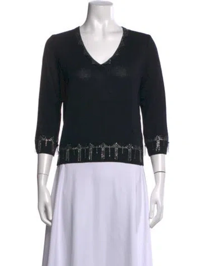 Pre-owned St John Wool V-neck Sweater W/ Tags In Black