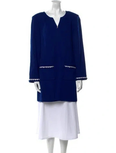 Pre-owned St John Wool V-neck Sweater W/ Tags In Blue