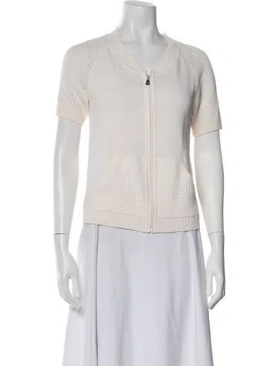 Pre-owned St John Wool V-neck Sweater In White