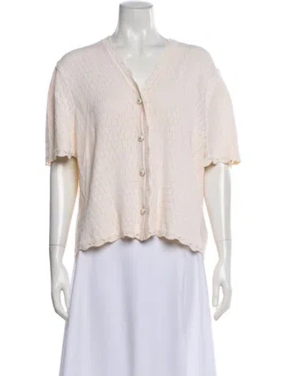 Pre-owned St John Wool V-neck Sweater In White