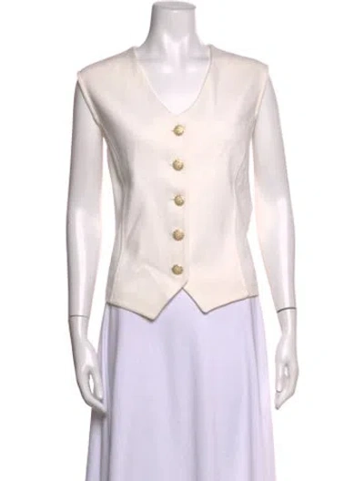 Pre-owned St John Wool V-neck Sweater In White