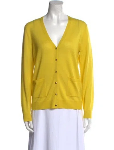 Pre-owned St John Wool V-neck Sweater In Yellow