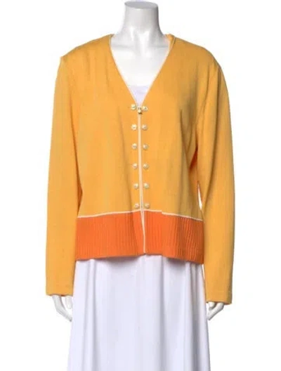 Pre-owned St John Wool V-neck Sweater In Yellow