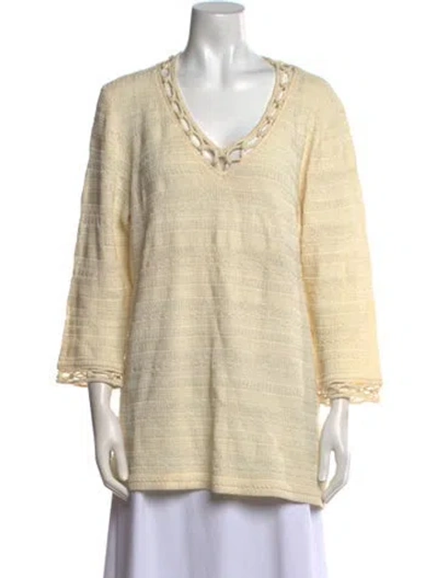 Pre-owned St John Wool V-neck Sweater In Yellow