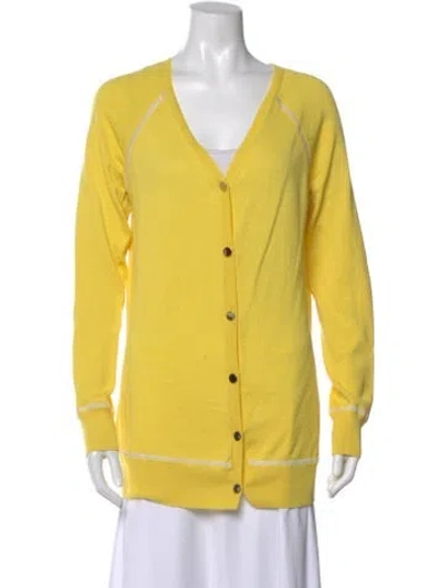 Pre-owned St John Wool V-neck Sweater In Yellow
