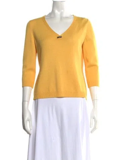 Pre-owned St John Wool V-neck Sweater In Yellow
