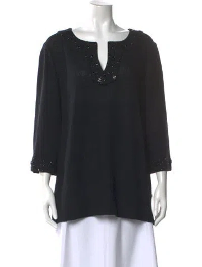 Pre-owned St John Wool V-neck Top In Black