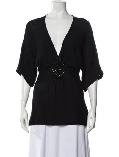 Pre-owned St John Wool V-neck Top In Black