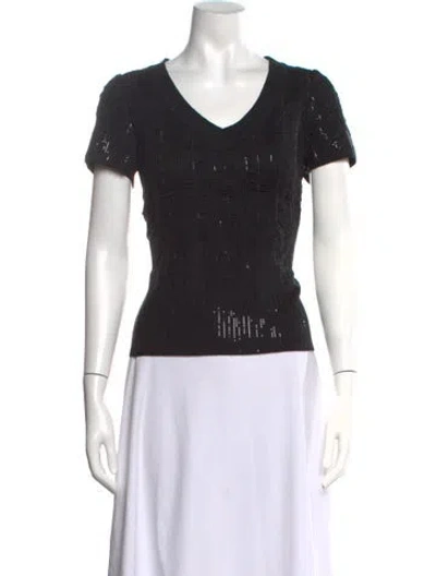 Pre-owned St John Wool V-neck Top In Black