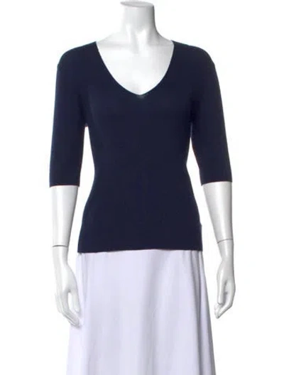 Pre-owned St John Wool V-neck Top In Blue
