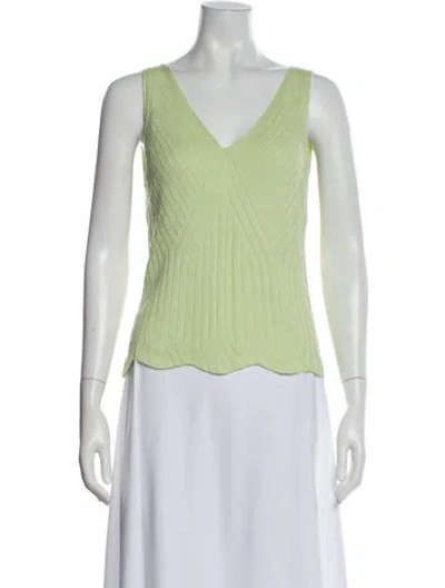 Pre-owned St John Wool V-neck Top In Green