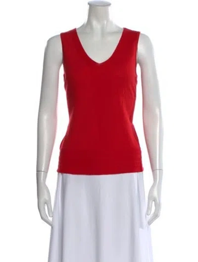 Pre-owned St John Wool V-neck Top In Red