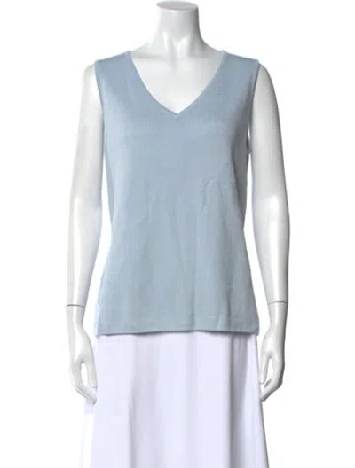 Pre-owned St John Wool V-neck Top W/ Tags In Blue