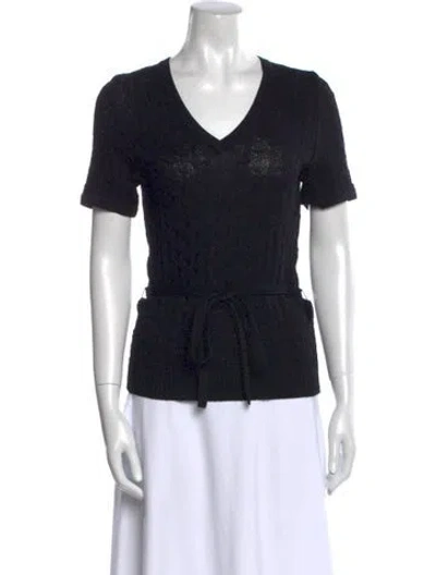 Pre-owned St John Wool V-neck T-shirt In Black