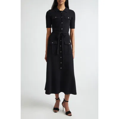 St John St. John Zahara Belted Legacy Crepe Knit Dress In Black