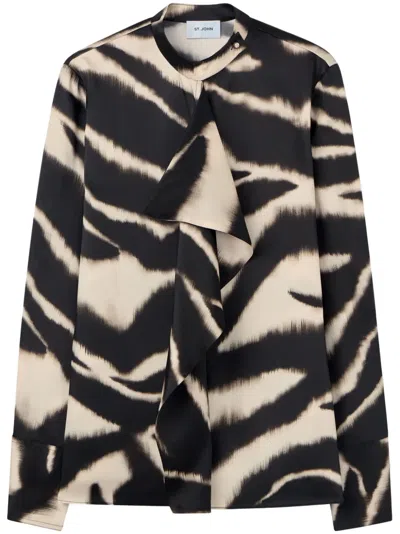 St John Long Sleeve Zebra Print Dress In Pbbt