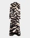 St John Zebra-print Long-sleeve Scarf Midi Dress In Pink Blush/black Multi