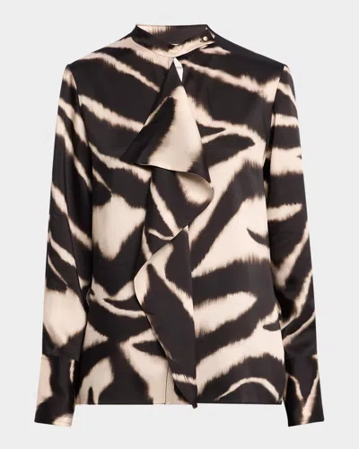 ST JOHN ZEBRA-PRINT RUFFLE LONG-SLEEVE BLOUSE