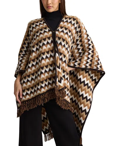 St John Zigzag Stripes Frayed Hem Poncho In Brown
