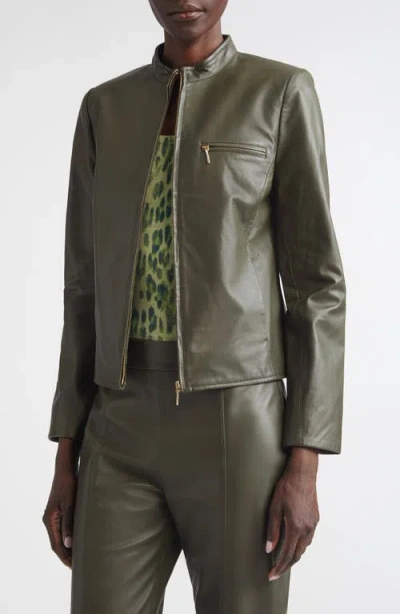 St John St. John Zip Pocket Leather Jacket In Green