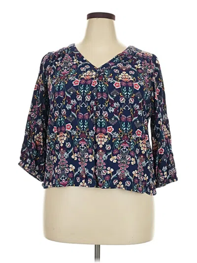 Pre-owned St. John's Bay 3/4 Sleeve Blouse In Blue