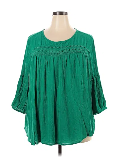 Pre-owned St. John's Bay 3/4 Sleeve Blouse In Green