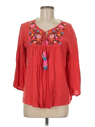 Pre-owned St. John's Bay 3/4 Sleeve Blouse In Red