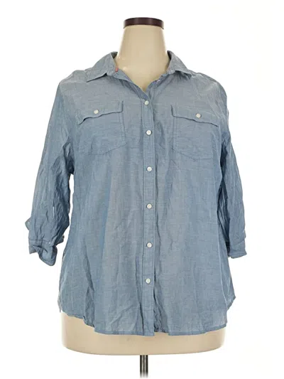 Pre-owned St. John's Bay 3/4 Sleeve Button Down Shirt In Blue