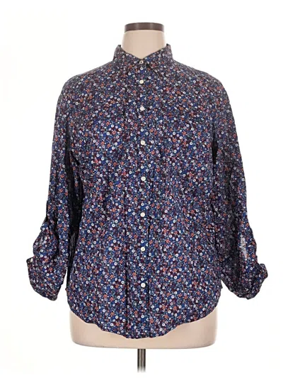 Pre-owned St. John's Bay 3/4 Sleeve Button Down Shirt In Blue