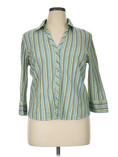 Pre-owned St. John's Bay 3/4 Sleeve Button Down Shirt In Green