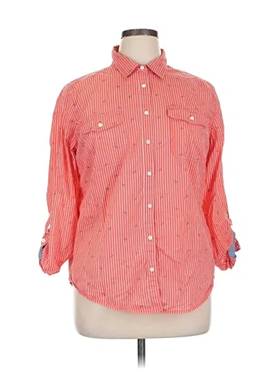 Pre-owned St. John's Bay 3/4 Sleeve Button Down Shirt In Orange
