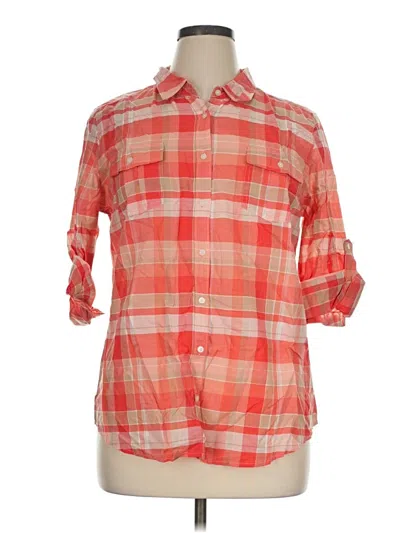Pre-owned St. John's Bay 3/4 Sleeve Button Down Shirt In Orange