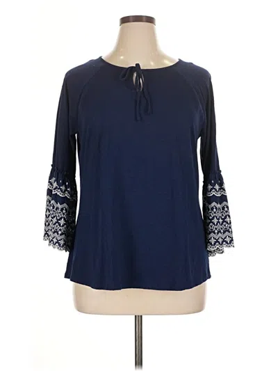 Pre-owned St. John's Bay 3/4 Sleeve Top Blue Keyhole Neckline Tops